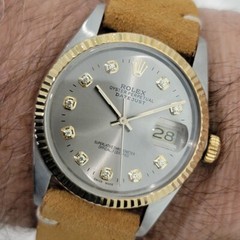 Rolex Oyster 16013 Datejust 36mm 18k SS 1980s Mens Diamond Dial Automatic RA551