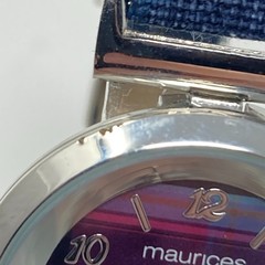 Maurices Women’s Watch 32mm Plaid Dial Silver Tone Purple Blue New Battery 8.75″
