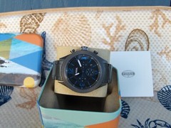 FOSSIL BQ 2109IE AIDEN BLACK DIAL WITH BLUE ACCENTS GUNMETAL STAINLESS BRACELET
