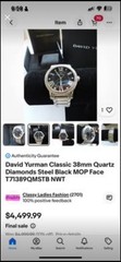 David Yurman Classic 38mm Quartz Diamond Bezel Black MOP Dial Steel Bracelet