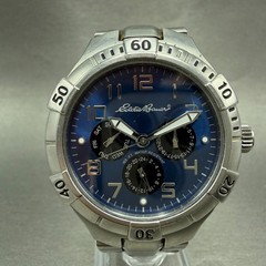 Eddie Bauer Watch Men 40mm Blue Dial Silver Tone Daydate Round New battery