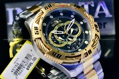 NEW Invicta SPEEDWAY 50MM BLACK Dial 18K Gold Plated Chrono TWO TONE S.S Watch