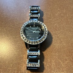 Fossil Women’s Black Silver Analog Wristwatch Crystal Accents Gem-Set Bezel