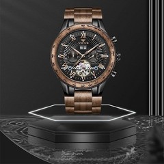 Natural Walnut Automatic Men’s Wooden Watch Date Day Multifunctional Automatic B