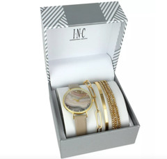 NEW INC I.N.C INTERNATIONAL WOMEN’S GOLD-TONE CRYSTAL WATCH BRACELETS SET 36 MM