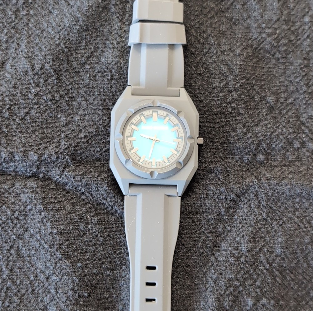 double standard Gray Silicone Band Octagon Analog Wristwatch Light Blue Dial