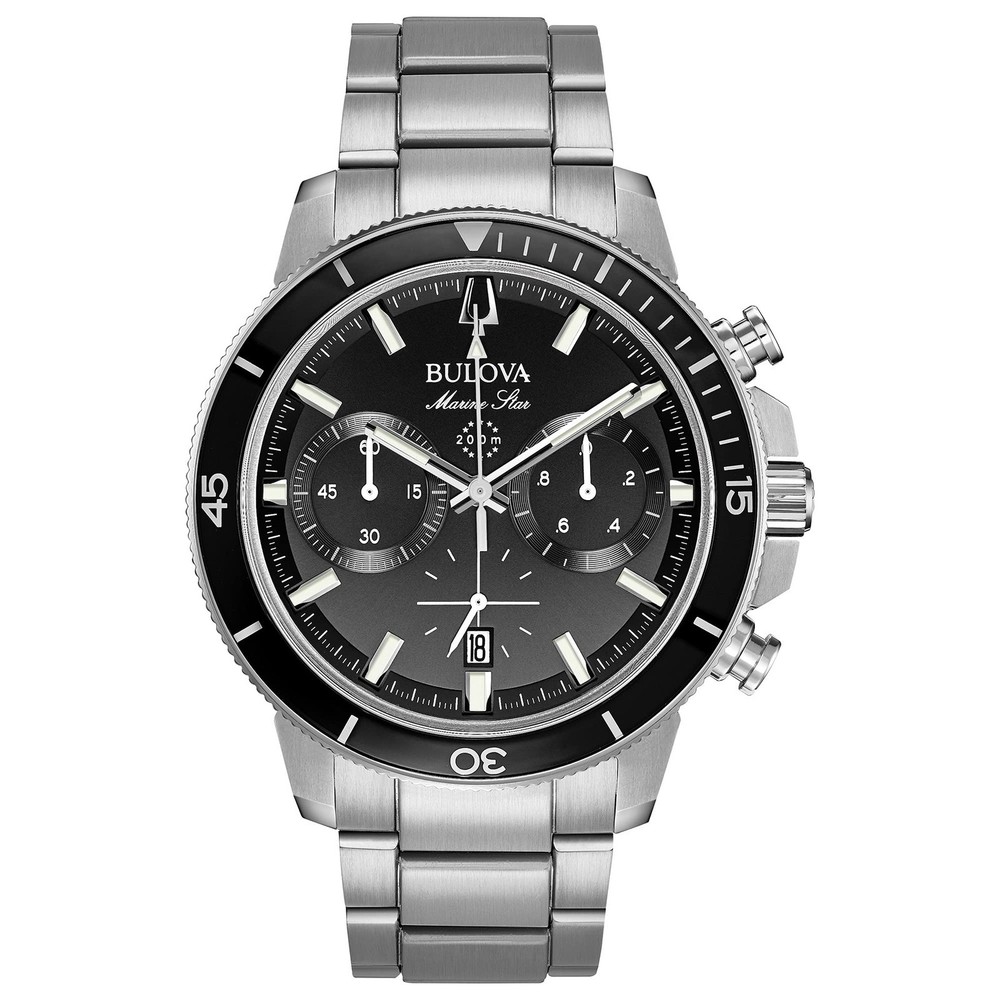 Bulova Marine Star Stainless Steel Black Dial 6-Hand Chrono Men’s Watch 96B272