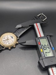 Axcess Mens Lunar Perpetual Calendar Gold Tone Black Leather Strap Working