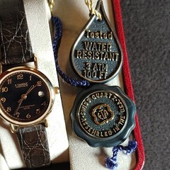NOS Belair ETA Water Resistant Super Croc. Leather Quartz Swiss Watch Black Gold