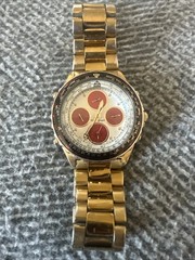 Vintage Seiko Flightmaster 7T34-6A0H Watch Gold Tone Red Dial Chronograph Works