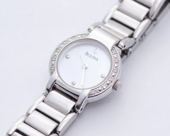 Ladies Bulova 96R08 Silver Dial Diamond Accent Bezel Quartz Watch