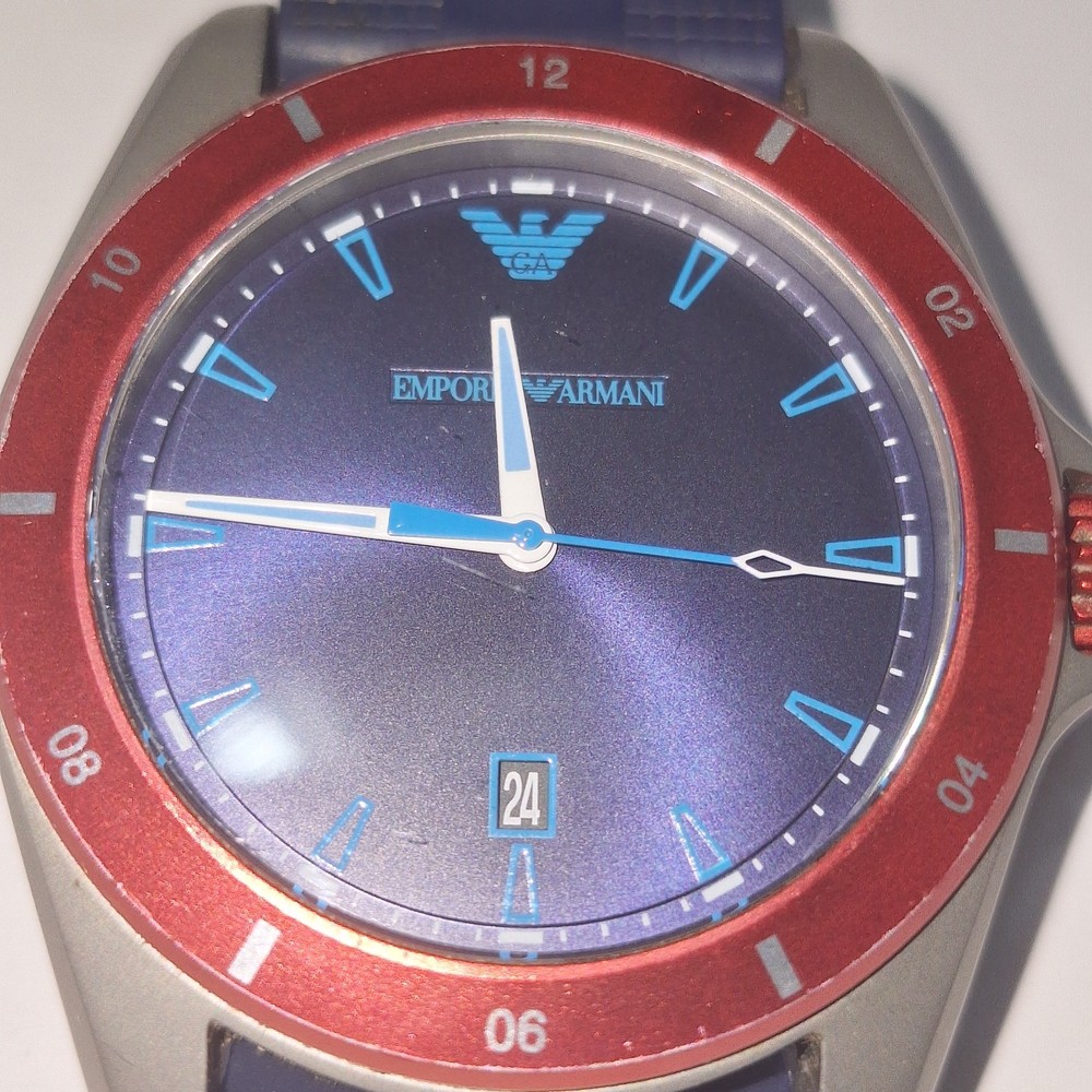 Emporio Exchange Sigma Mens Watch AR11217 Red Blue Face and Blue Rubber Band