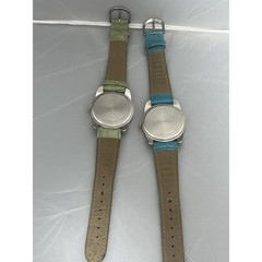 Pair of Women’s Fashion Wristwatches Green & Blue Bands Rhinestone Bezel