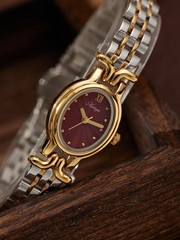 Gold and Red French Vintage Style Two-Tone Unique Dainty Women’s Wrist Watch