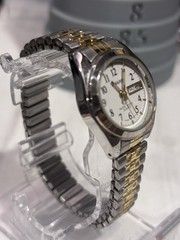SHARP Quartz Day/Date Two-Tone Stainless Bracelet White Dial Arabic Vintage