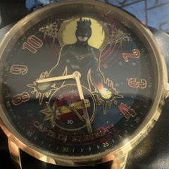 Marvel Captain Marvel Quartz Watch Blue Leather Strap Gold Case Box