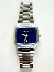 Nixon “The Player” Watch Silver Stainless Steel Blue Dial Diamond Accent