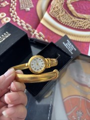 VINTAGE Joan Rivers Watch Snake Wristbands Cuff Foiled Gold Tone WORKING New Bat