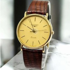 Longines Quartz Gold Brown Leather Watch 3-Needle Men’s Wristwatch Used