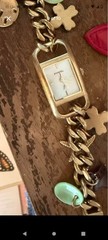 Fossil Women’s Gold Tone Charm Bracelet Quartz Watch Rectangle White Dial