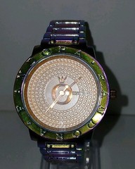 ​Pandora Quartz Wristwatch Womens Iridescent Rainbow Finish Textured Gold Tone