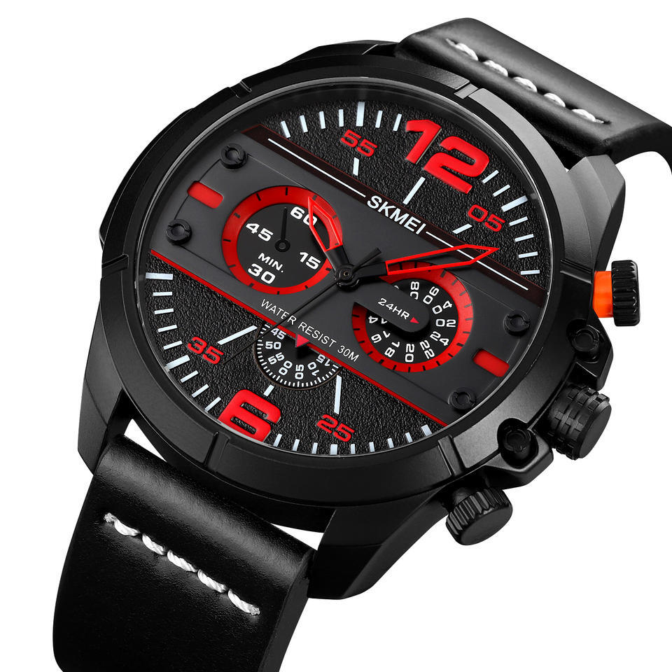 Stainless Steel Alloy Case Leather Strap Date Analogue Quartz MEN Wrist Watch
