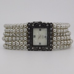 Simulated Pearl Quartz Analog Women’s Bracelet Watch Sz. 7 1/2″ New Battery