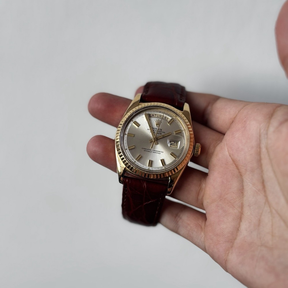 Rolex Day-Date President 1803 36mm 18K Yellow Gold Silver Dial | Vintage | Leath