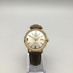 Vintage Timex Viscount Self-Wind Men Watch 34mm Gold Tone Leather Date Automatic