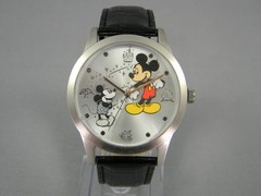 Disney Mickey Mouse Watch Men Limited Release 43mm Brushed Silver Tone Leather