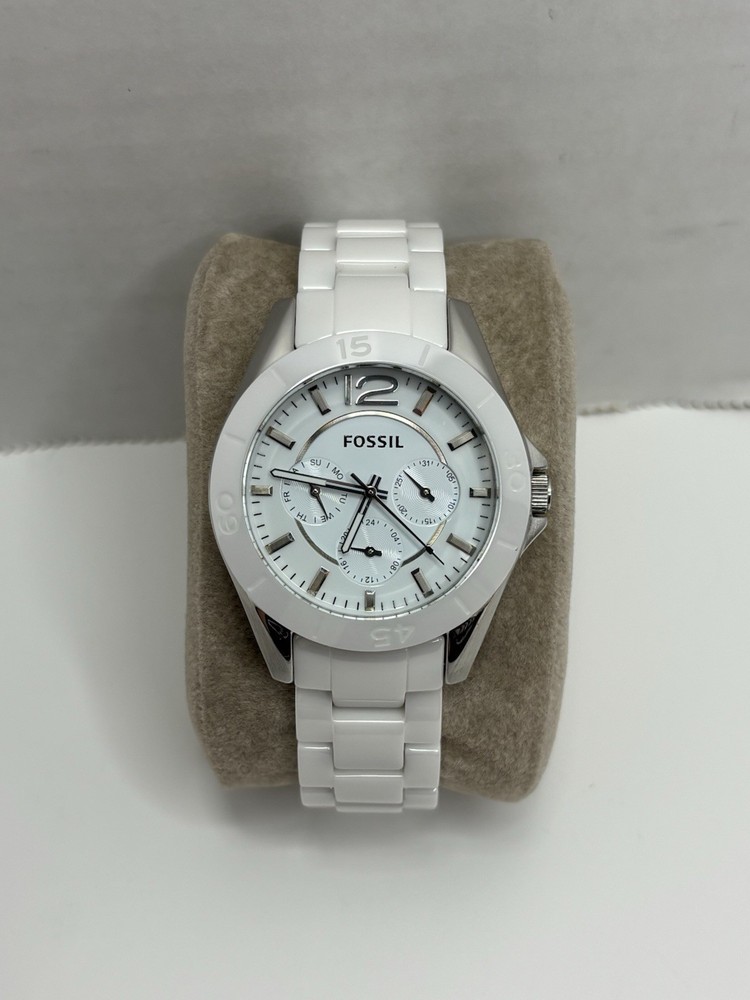 Fossil Riley Women’s Watch Ceramic Bracelet White CE1002 Stainless Steel Works￼