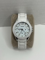 Fossil Riley Women’s Watch Ceramic Bracelet White CE1002 Stainless Steel Works￼