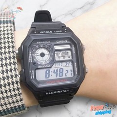 Casio AE-1200WH-1AVDF World Time Digital Watch 100M WR 10Y Battery