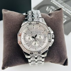 Bulova Octava Crystal 96C134 Silver Stainless Steel Quartz Men Watch New 41.5mm
