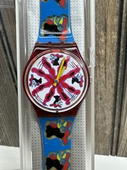 VINTAGE SWATCH WATCH CHICCIRICHI (GR112) Red/Blue-Chicken/Rooster