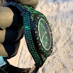 Men’s Green Ice Chunky Hip Hop Watch CZ Iced Bling Out Arabic Numerals 8.5″