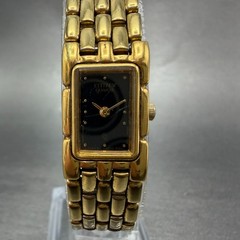 Citizen CQ Tank Watch Women 14mm Black Dial Gold Tone Rectangle New Battery VTG7