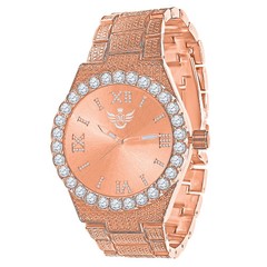 Men’s Rose Gold Plated Bling Watch CZ Bezel Quartz Date 44mm Hip Hop