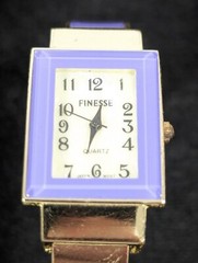 Finesse Purple Inlay Dolphin Gold Tone Hinge Bracelet Band Watch