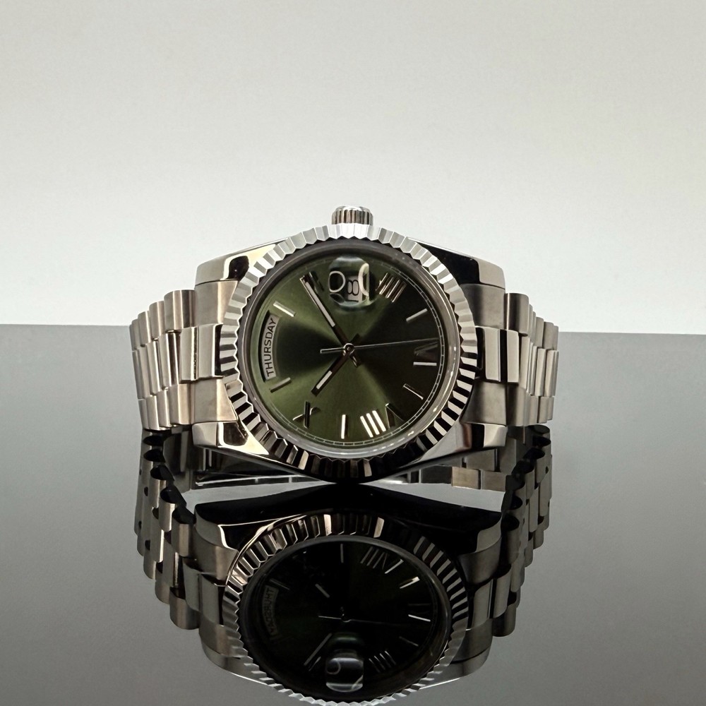 Custom 36mm President Green Dial Style Mod Watch w/ NH36 Automatic