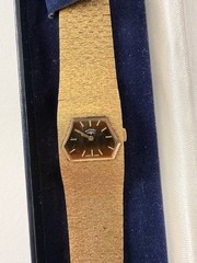 1970s Vintage Rotary 637 Ladies Tigers Eye Manual Gold Plated Watch Original Box