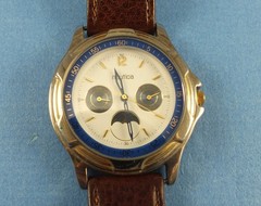 Nautica Vintage Moon Phase Calender Watch 39mm Unisex Blue Dial Leather