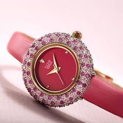 Women’s Burgi BUR240 Swarovski Crystal Diamond Marker Satin Leather Strap Watch