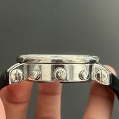 Frez FR020 Quartz Analog 45mm Date Silver Tone Diamond Bezel Black Strap