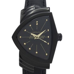Wristwatch USED HAMILTON Ventura S Quartz H24201730 Black Gold cow Leather Belt