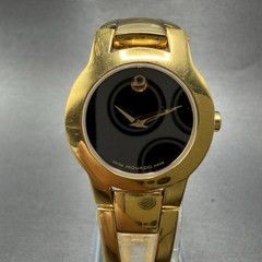Movado Amorosa Watch Women 24mm Black Dial Gold Tone Round 88 E4 1842 New Batt H