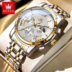 OLEVS Men’s Quartz Watch Red Face Luminous Watch Chronograph Wristwatch
