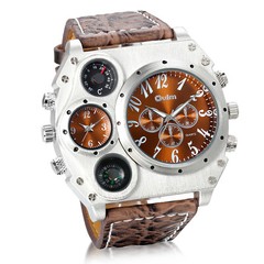 Fashion Sport Men Military Stainless Steel Dial Leather Band Quartz Wrist Watch
