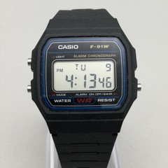 Casio593 F-91W Mens Watch 34mm Digital Dial Black Resin Backlight Chronograph
