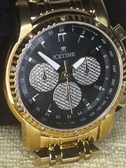BRAND NEW IceTime 40mm Men’s Yellow Gold Steel 0.10ct Diamonds Black Dial 03184